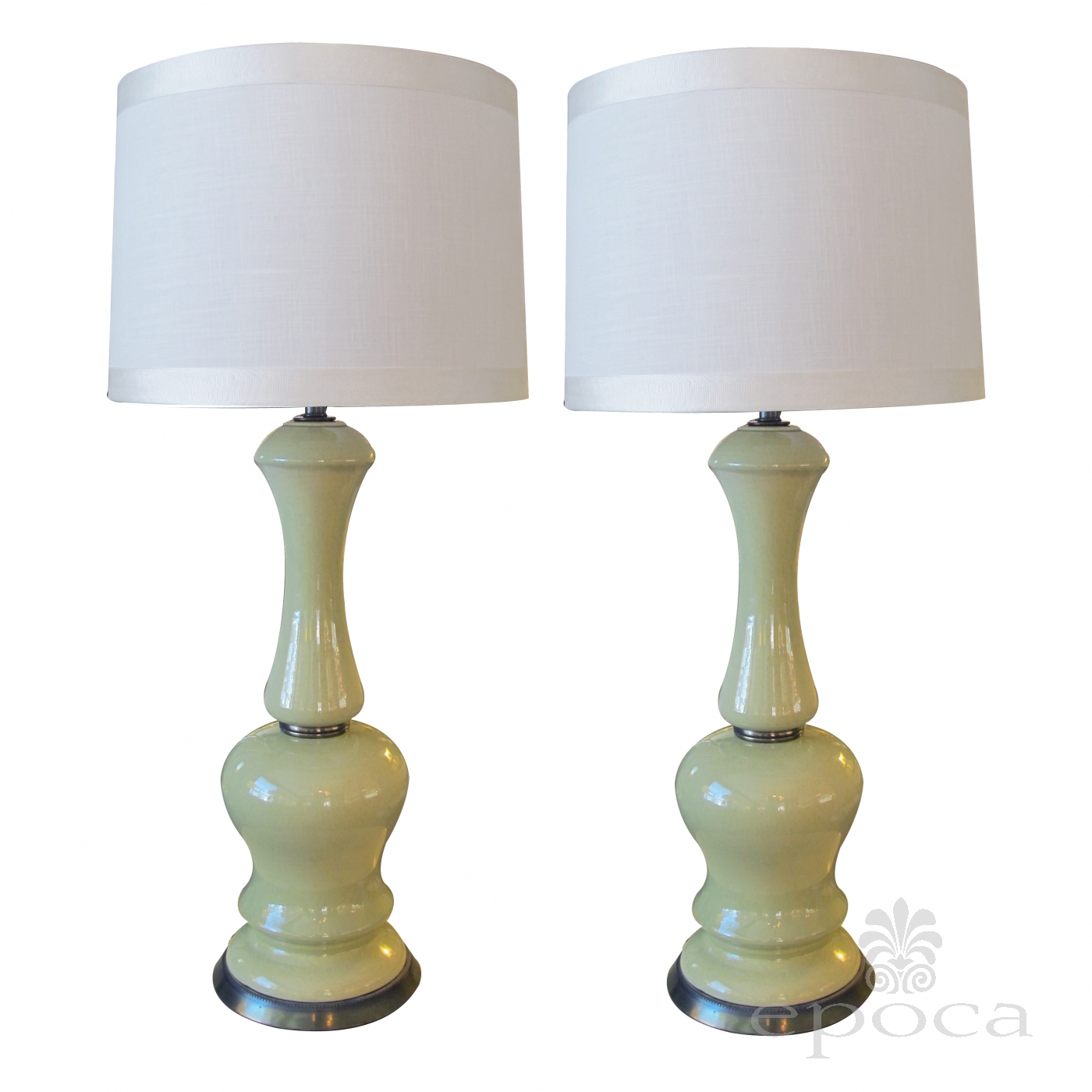 A Shapely Pair Of American Mid Century Celadon Green Baer Form A Shapely Pair Of American Mid Century Celadon Green Baer Form Ceramic Lamps