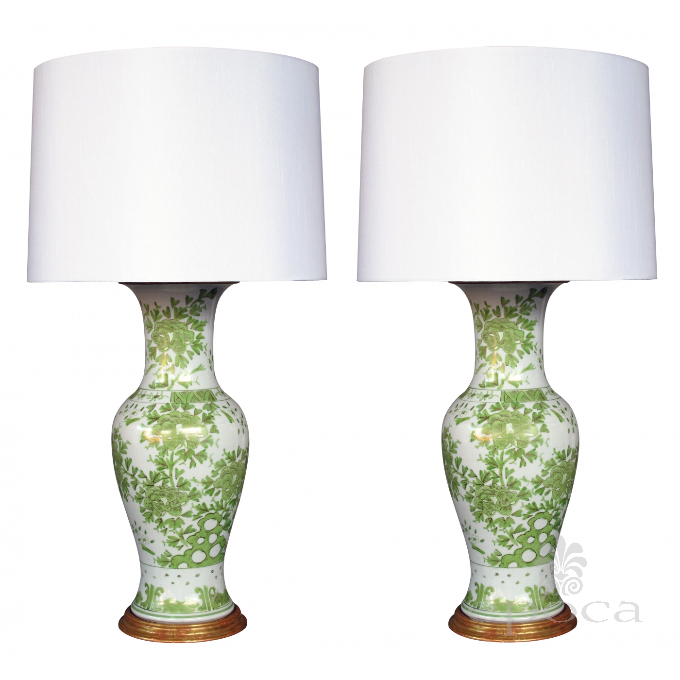 A Finely Painted Anese 1960 S Baer Form Porcelain Lamps With Finely Painted Anese 1960 S Baer Form Porcelain Lamps With Apple Green And Gilt Decoration