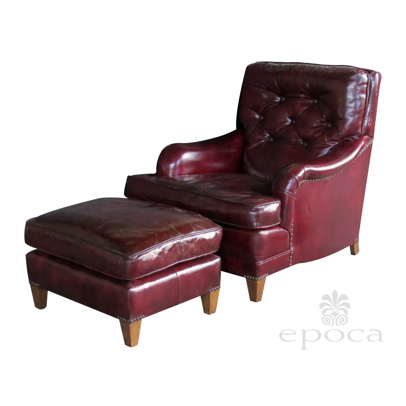 A Handsome And Comfortable American 1940 S Chesterfield Club Chair Handsome And Comfortable American 1940 S Chesterfield Club Chair Ottoman With Deep Burgundy Leather