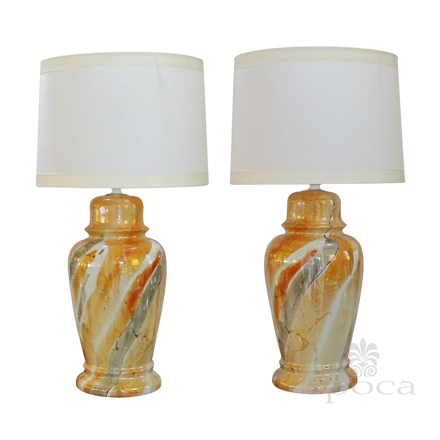 A Classic Pair Of Mid Century Asian Style Ginger Jar Lamps In Rich Classic Pair Of Mid Century Asian Style Ginger Jar Lamps In A Rich Swirling Er