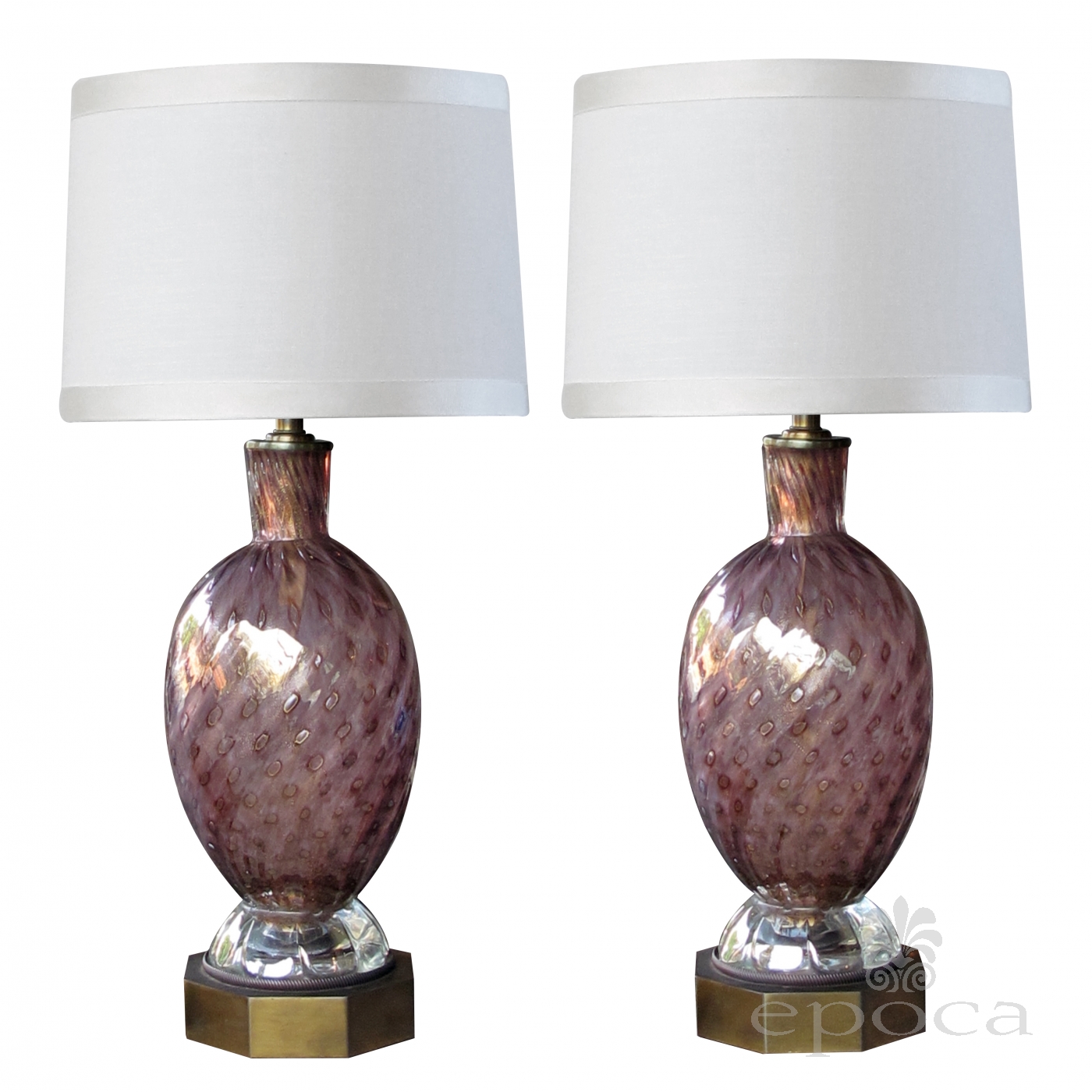 A Good Quality Pair Of Murano Seguso Mid Century Aubergine Glass A Good Quality Pair Of Murano Seguso Mid Century Aubergine Glass Lamps