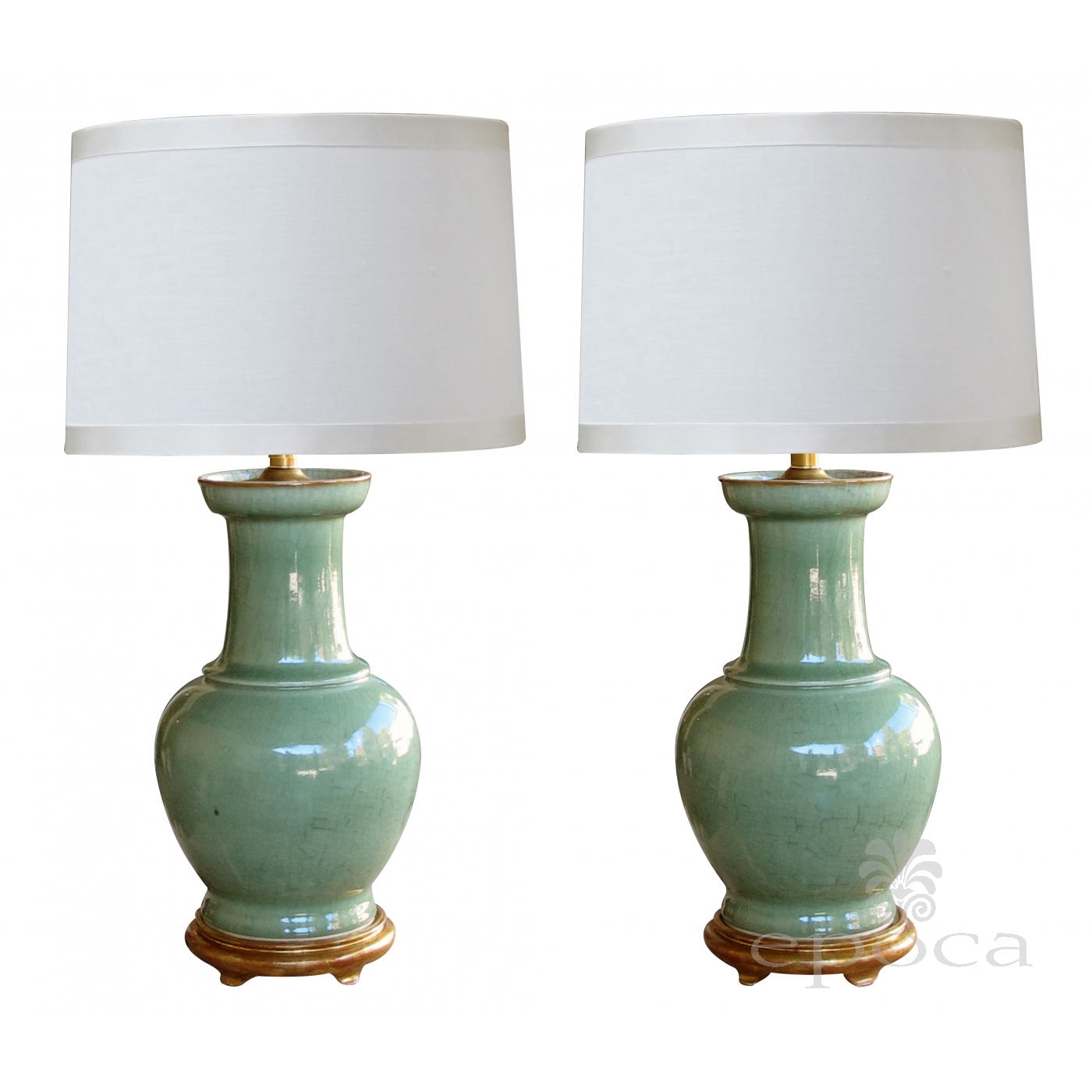 A Large Scaled Pair Of Antique Chinese Celadon Glazed Vases Now Large Scaled Pair Of Antique Chinese Celadon Glazed Vases Now Mounted As Lamps