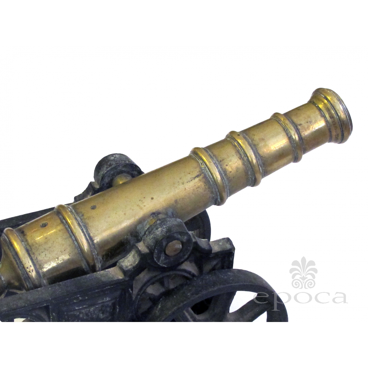 pair cannon ornament vintage brass and iron 
