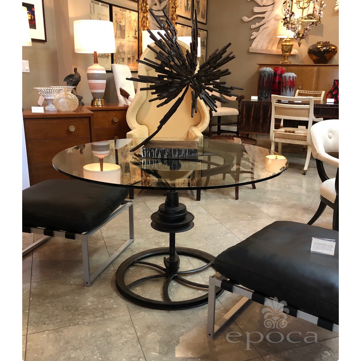 A Large Heavyduty Antique Industrial Cast Iron Table with Glass Top