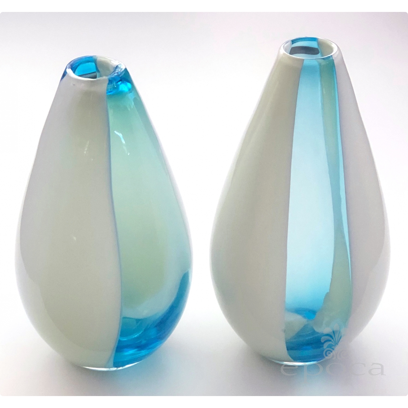 A Shapely air of Murano 1960's Teal, White and Cream Striped Bottle