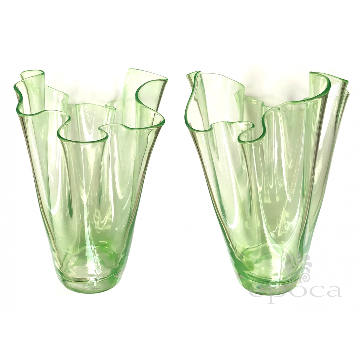 A Shapely Pair Of Murano Art Deco Chartreuse Glass Handkerchief Vases Epoca  Antiques & 20Th Century Furnishings San Francisco