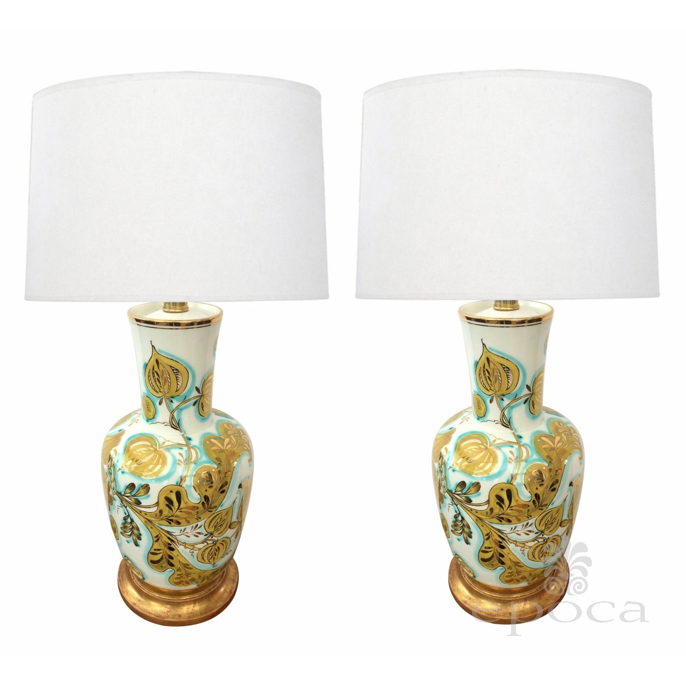Pair of Italian 1950 s Painted Porcelain Lamps Made for Marbro