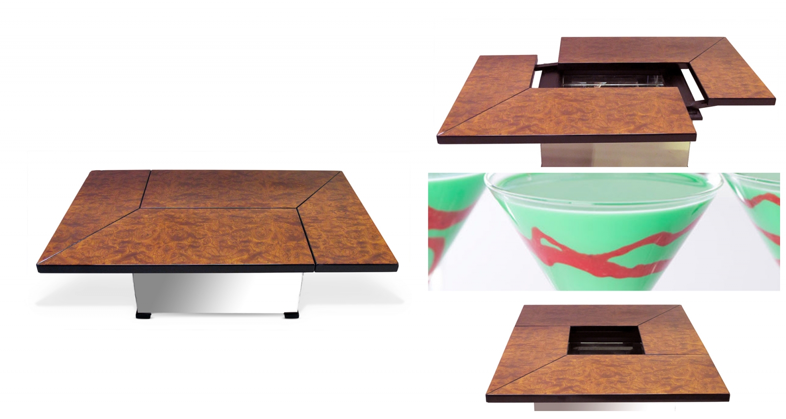 70's mad mod fun holiday entertaining- epoca metamorphic bar table and grasshoppers 