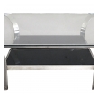  large-scaled and shapely french 1970's steel square-form coffee table with glass top and black glass lower shelf