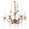 an elegant french 1940's gilt metal 6-light chandelier with crystal pendants