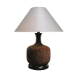 a robust american 1960's baluster-form cork lamp with ebonized base and cap; rewired; shade as is