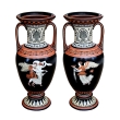a rare pair of english double-handled polychromed porcelain urns with classical figures; marked 's.a.& co. (smith ambrose and co, burslem, england)