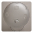 a curiously charming american mid-century frosted glass orb used as a bingo advertisement