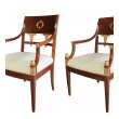 a handsome pair of danish neoclassical style mahogany and parcel-gilt armchairs with inlaid wreaths