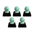 a well-patinated set of five american classical-revival verdigris bronze architectural spheroid finials