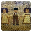 charming Alsatian folk art wooden mosaic panel depicting 3 children holding hands; now mounted as a table; dated 1933
