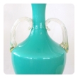 richly-colored italian mid-century teal cased-glass double-handled urn-form lamp