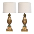 a well-executed pair of french painted and parcel-gilt carved wood pineapple-form lamps