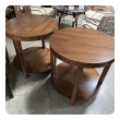 pair of mid-century light mahogany circular side tables by robsjohn-gibbings