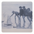 a charming french photogravure print of four boys sailing pond boats; titled 'les petits matelots' by the artist aublet, dated 1891