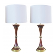 a shapely and handsome pair of danish mid-century walnut and brass hour-glass shaped lamps