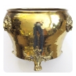 a rare and large-scaled imperial russian hand-hammered brass jardiniere with lion head mounts; imperial russia stamp, city of Tula (in Cyrillic)