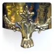 a rare and large-scaled imperial russian hand-hammered brass jardiniere with lion head mounts; imperial russia stamp, city of Tula (in Cyrillic)