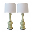 a shapely pair of american mid-century celadon green baluster-form ceramic lamps; by Frederick Cooper, Chicago
