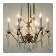 an elegant french 1940's gilt metal 6-light chandelier with crystal pendants