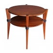 a chic french 1940's ribbon-mahogany circular side table with ebonized highlights