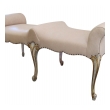 a shapely french louis XV style pale green painted and parcel-gilt double-seated bench