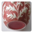 american 1960's sculpted art glass vase of frosted coral glass with raised meandering thistle branches; 'phoenix sculptured artware'