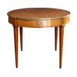 an elegant and good quality french louis xvi style tiger mahogany and kingwood and marquetry inlaid circular bouillotte table