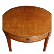 an elegant and good quality french louis xvi style tiger mahogany and kingwood and marquetry inlaid circular bouillotte table