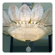 glamorous and large murano mid-century clear and blush bullicante art glass pendant light 
