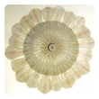 a glamorous and large pair of murano mid-century clear and blush bullicante art glass pendants 
