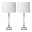 a shimmering and good quality pair of american lamps of solid spiraling clear glass