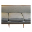 shapely american mid-century T.H. Robsjohn-Gibbings style sofa with flared openwork arms