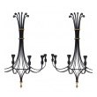  lyrical and large-scaled american 1960's black painted wrought iron 6-arm wall sconces with gilt highlights