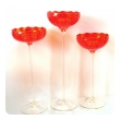 vibrant set of 3 murano 1960's orange glass compotes on clear glass stems