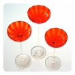 vibrant set of 3 murano 1960's orange glass compotes on clear glass stems