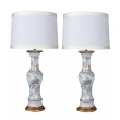 elegant pair of 19th century chinese baluster form vases now mounted as lamps with gilt decoration on a white ground