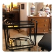  American 1970's Black Metal Drinks/Bar Cart with Glass Shelves