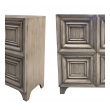  handsome pair of american mid-century solid gray-cerused oak dressing cabinets with coffered bi-fold doors