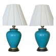 a striking and large pair of american 1960's turquoise crackle-glaze ceramic lamps by frederick cooper