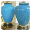 a striking and large pair of american 1960's turquoise crackle-glaze ceramic lamps by frederick cooper