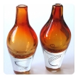  exceptional pair of Kosta Boda Swedish orange art glass vases; designed by Klas-Goran Tinback