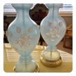 an ethereal pair of american 1960's frosted ice-blue glass baluster-form lamps with raised floral decoration