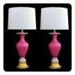 striking pair of murano mid-century pink cased-glass baluster-form lamps