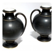  handsome pair of french old paris porcelain basalt -glazed double-handled urns with neoclassical decoration
